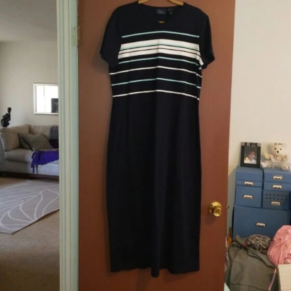 Casual Knit Stripe Maxi Shirt Dress sz XL - Picture 2 of 7